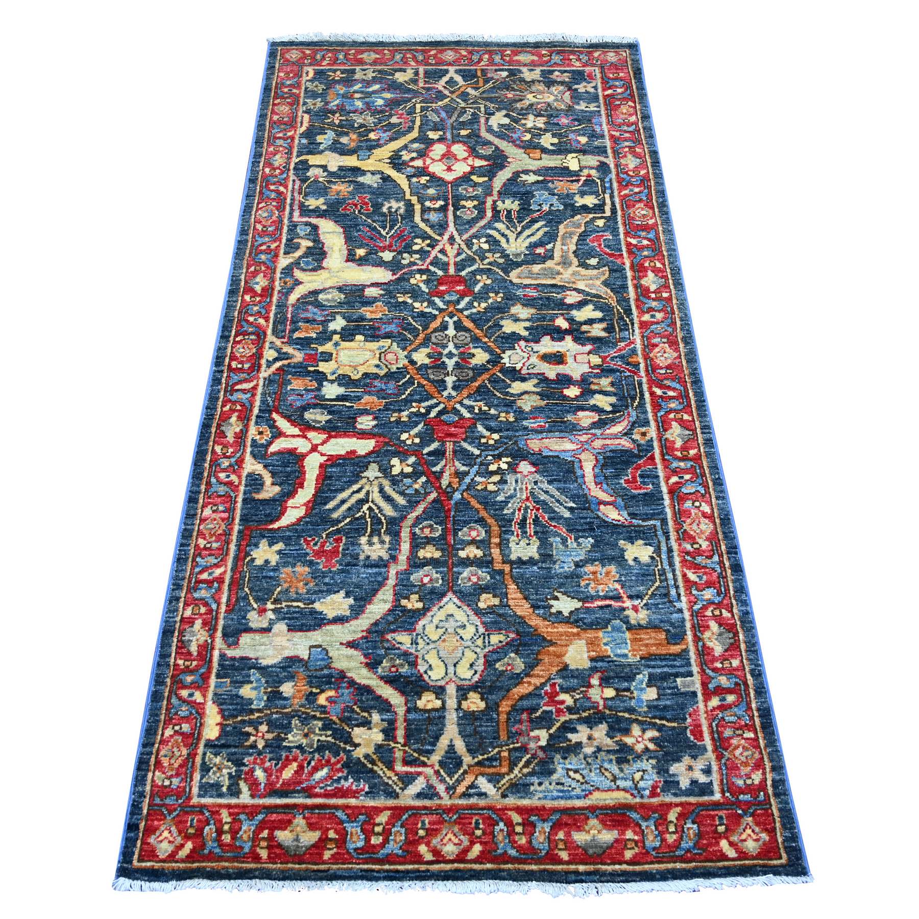 3'x6' Aegean Blue, Aryana Collection, Peshawar with Bijar Garus Design, High Mountain Wool, Hand Knotted, Vegetable Dyes, Densely Woven, Runner, Oriental Rug 